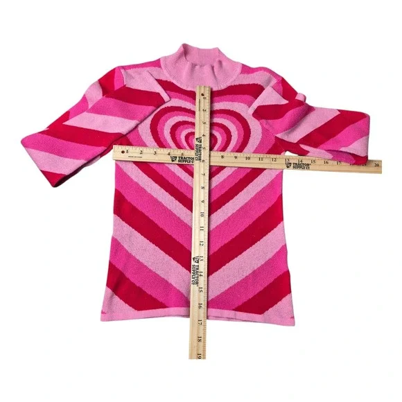 Lazy Oaf Heart Sweater Women's XS Pink Red Striped Y2K Style‎ Knit Cotton - Picture 4 of 6